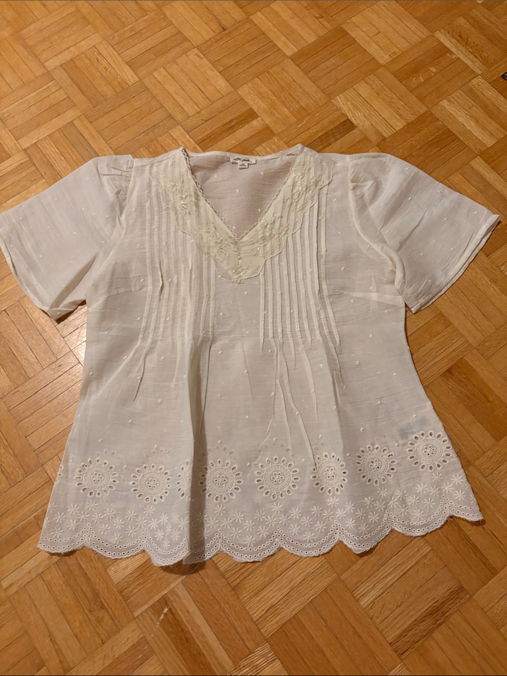 Ultra Pink White Embroidered V-Neck Women's Top